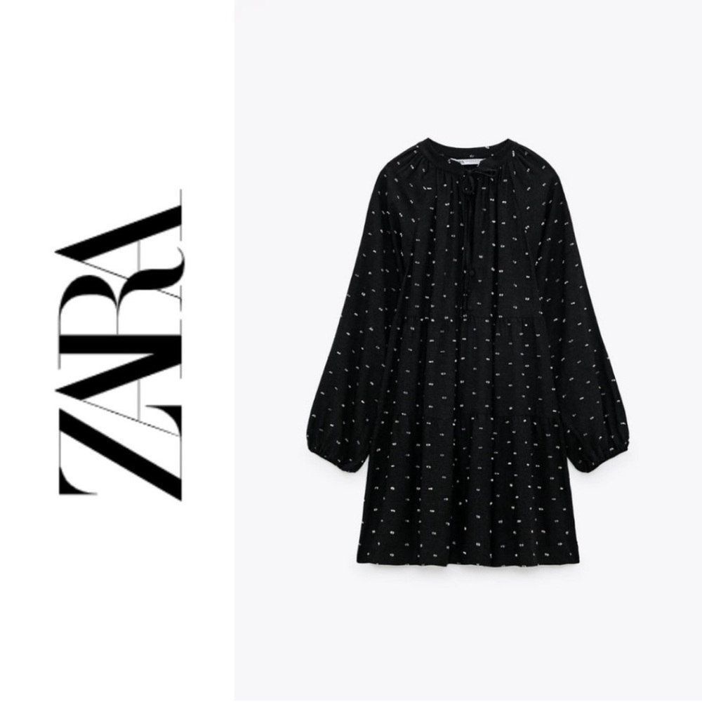 Zara long sleeve dark gray dress with pink dots